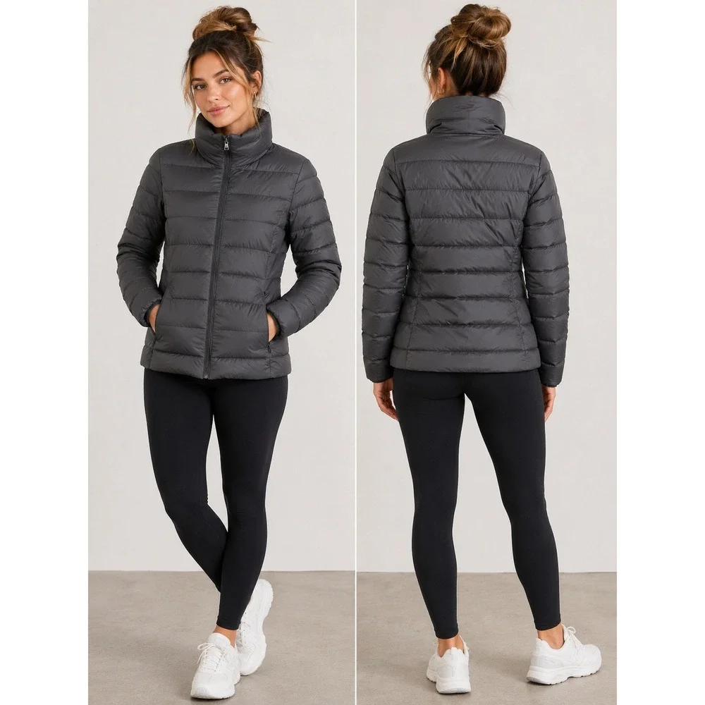 Uniqlo Ultra Light Down Jacket Womens Medium Black Puffer Full Zip